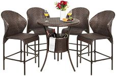 Best Choice Products 5-Piece Outdoor Wicker Bar Table Bistro Set Dining Furniture for Patio, Backyard w/Built-in Ice Bucket, 4 Chairs - Brown
