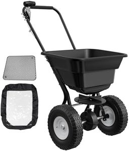 PPOLB Fertilizer Spreader 80LB Capacity, Walk-Behind Push Broadcast Spreader with Hopper Screen & Rain Cover, 0–10FT Spreading Width, Seed & Salt Spreader, 12" Pneumatic Wheels, 25-Level Flow Control