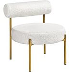 Yaheetech Boucle Tub Chair, Modern Tufted Cozy Sherpa Barrel Chair with Gold Legs, Club Chair for Living Room Bedroom Vanity Room Home Office, White