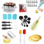 BlizzCart Cake Decoration Kit with 360-Degree Rotating Turntable Table,12 Piece Cake Decorating Nozzle,Plastic Whisk,Scraper Set, Silicone Spatulaa,Smoother,Rose Cutter,Knif (Combo 11)