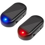 JinRui-T 2PCS Solar Power Fake Car Alarm LED Light Simulated Dummy Warning Anti-Theft LED Flashing Security Light Car Alarm System Lamp with USB Port Blue & Red Light