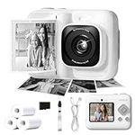 ETIKEZ Kids Camera, 1080P Instant Digital Print Camera for Kids, Christmas Birthday Gifts for 4 5 6 7 8 9 10 Year Old Girls Boys, Portable Toy with 1 Pack 32GB SD Card & 3 Pack Printing Paper, White