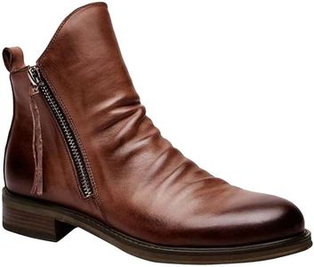 XBTEVUDAK Mens Chelsea Boots Breathable Leather Lightweight Zippered Dress Boots Cowboy Boots Chukka Ankle Boots