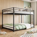 JURMERRY Metal Bunk Bed Full Over Full Beds with Sturdy Guard Rail & Ladder, Space-Saving Design No Box Spring Needed,Black