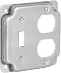 Airmont Products AP-12097, 4" Square Toggle Switch and Duplex Receptacle Electrical Box Cover, 1/2" Raised, Exposed Work, Galvanized Steel, Crushed Corners, 2-Gang