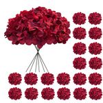 Cherica 20 Pcs Dark Red Hydrangea Artificial Flowers Bulk, Faux Hydrangea Flowers Heads, Artificial Fake Silk Hydrangea Flowers with Stems, Red Flowers Artificial for Decoration Wedding Décor