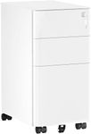 DWVO 3-Drawer Vertical File Cabinet, Mobile Filing Cabinet with Lockable, Pre-Assembled Compact Slim File Cabinet, Portable Office Storage for A4/Letter/Legal Documents (White)