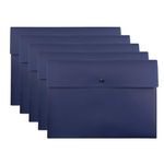 VANRA Poly File Folder Pockets File Jacket Plastic Envelope Flat Document Letter Organizer with Snap Button Closure A4 Letter Size (Navy Blue, Pack of 5)