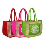 SAINIK'S Dry Fruit Mall Multipurpose Reusable Jute Bags | Eco-Friendly Ladies Bag Design Shopping Grocery Gift Bag with Handle for Women | Multicolor - Pack of 3