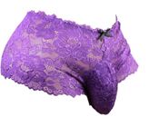 aishani Men's lace Underwear Bikini Briefs Panties stitched comfy pouch －purple-S, Purple, Small