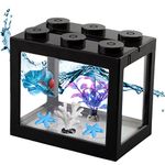 Small Betta Fish Tank, Mini Fish Tank Stackable Fish Bowl Aquarium with Starfish Coral Decoration, Cube Fish Tank for Feeding Ant Moss Balls,76oz