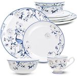 SILINE 16 PCS Top-Grade Bone China Dinnerware Set for 4,Jingdezhen Blue and White Porcelain Kitchen Bowls Dinner Table Plates Coffee Cups