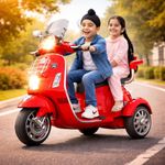 LETZRIDE Kids Electric Ride-On Vespa Scooter, 2 Seater Battery Operated Bike with LED Lights, Music & Foot Accelerator, 3 Wheel Safe Design for Boys & Girls (2–8 Years) (RED)
