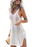 wkwmrpet Women's Summer Crochet Swim Bathing Suit Cover Up V Neck Bikini Beach Vacation Dress