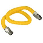 Flextron FTGC-YC38-24A 24 Inch Flexible Epoxy Coated Gas Dryer Connector with 1/2 Inch Outer Diameter & 1/2 Inch MIP x 1/2 Inch MIP Fitting, Yellow/Stainless Steel, Excellent Corrosion Resistance