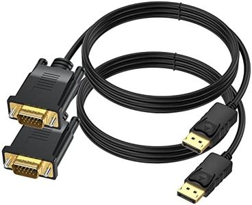 DisplayPort to VGA Cable 6 Ft, 2-Pack Display Port DP to VGA Adapter Cord Male to Male HD Video 1080P for Computer, Monitor, TV, Projector