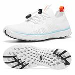 KOLILI Women's Stylish Water Shoes, Tennis Walking Shoes with Arch Support, Best for Water Sports, Travel & Walk, White/Aqua, 9