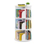 SpaceAid 3-Tier Rotating Bookshelf Tower, Spinning Lazy Susan, 360° Revolving Bookcase, Vertical Carousel Organizer, White