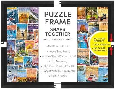 Funwares 20x27 Puzzle Frame – Sleek Matte Black Finish, Easy Assembly, No Glass/Plastic Cover Needed, Perfect for 1000 Piece Puzzles, Secure Fit with Built-In Hanging Hooks