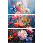 Peacoblue Rub on Transfers for Crafts 3Pcs Retro Colorful Flowers 15cmx30cm, UV DTF Waterproof Japanese Furniture Transfer for Chest of Drawer Dresser Glass Porcelain Wood Plastic