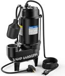 Acquaer Sewage Pump Submersible Water Pump with Automatic Float Switch, for Sump Basin, Residential Sewage, 3/4 HP 6400 GPH Sewage Pump 2'' NPT
