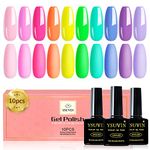 Yueshop 10 Colors RAINBOW Gel Nail Polish Set, Neon Nail Varnish 8ml Neon Green Pink Orange Yellow Blue Purple Gel Nail Polishes Set, Soak Off UV Gel Neon Fluorescent Gel Nail Kit