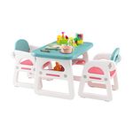 COSTWAY Toddler Table and Chairs Set, Plactic Children Activity Table with Storage Rack, 3-Piece Kids Furniture for Bedroom, Playroom, Nursery (Blue & Pink)