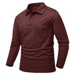 JHMORP Men's Golf Shirts Long Sleeve Collared Performance Athletic Polo Shirts with Pocket (Wine Red,CA XL)