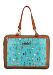 Funk For Hire Women Leatherette Printed 2 In 1 Backpack Shoulder Bag Handbag Fit Up To 15.6" Laptop - Aqua Blue And Brown