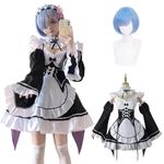 Fiamll Anime Rem Cosplay Costume Outfit Re Life In A Different World From Zero Maid Dress Uniform Complete Set Carnival Dress Up Suit with Wig for Women Girls XXL