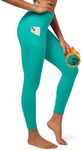 IUGA Fleece Lined Leggings with Pockets for Women Thermal Leggings for Women High Waisted Yoga Pants Winter Workout Leggings Aqua Green