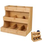Healeved Wooden Tea Bag Holder - 3 Tier Tea Box Organizer, Natural Solid Wood, Tea Bag Organiser for Tea Bag Storage, Coffee Capsules, Sugar Packets