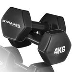 Strauss Premium Vinyl Dumbbells Weight for Men & Women | 4 Kg (Each) | 8 Kg (Pair) | Ideal for Home Workout, Yoga, Pilates, Gym Exercises | Non-Slip, Easy to Hold, Scratch Resistant (Black)