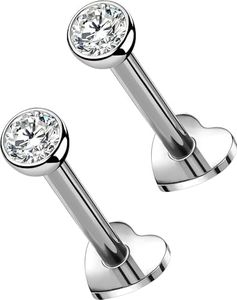 OUFER 2Pcs Tragus Piercing Jewelry, 16G G23 Solid Titanium Threadless Stud Earrings Flat Back Heart Shaped 3MM CZ Silver Helix Cartilage Conch Tragus Earrings for Women Men-8MM