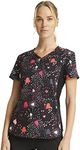 Cherokee iFlex Women Scrubs Top V-Neck Print CK732, Bursting With Love, X-Small