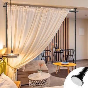 Room Divider Curtain Rod - No Drilling Partition Room Dividers Wall,28-96inch(W) 4-9ft(H),Heavy Duty Metal Tension Curtain Stand for Studio Apartment Room Separation,Portable Room Separator,Black