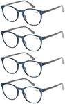 Kerecsen 4 Pack Retro Round Reading Glasses Men Women Spring Hinges Lightweight Quality Readers, 4 Pack Blue, +2.0 Magnification