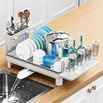 Dish Drying Rack,Large Capacity Dish Rack and Drainboard Set with Drain Cup Holder, Utensil Holder for Kitchen Countertop (White)