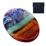 Thumb Worry Stone for Anxiety, Healing Crystals, 7 Chakra Healing Crystal Oval Pocket Palm Stone Gemstones, Crystals and Healing Stones Rainbow with Storage Bag for Meditation and Anxiety Relief Reiki