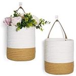 Elipenico 2pack White & Jute Hanging Basket, Wall Hanging Storage Baskets 7.87" x 7" x 11.7" Small Woven Basket Closet Storage Bins Shelf Basket for Keys Wallet Plants Towels, Toys