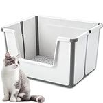 Vealind Open Top Cat Litter Box with High Sides, Foldable Low Entry Cats Litter Tray, 100% Leak Proof Anti Splash Large Litter Box (Grey)