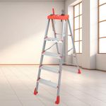 PARASNATH 4 Step EasyDay Ladder Orange Silver Colour Step Ladder with Tool Tray Mild Steel Ladder with Aluminium Steps Ladder for Home - Made in India