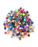 JFORYOU 100Pcs 14G Tongue Nipple Bar Stainless Steel Nipple Tongue Piercing Assorted Candy Color Barbells Body Piercing Jewelry