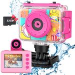 USHINING Kids Camera Waterproof Digital Underwater Camera for Kids 12MP Rotatable Lens Selfie Kids Video Camera Kids Action Camera 3-12 Years Boys Girls Birthday with 32GB SD Card Pink