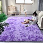 DweIke Extra Large Fluffy Area Rug, 6x9 ft Modern Indoor Carpets for Living Room Bedroom, Plush High Pile Tie-Dyed Purple Rug for Girls Kids Playroom Classroom Nursery Home Décor, Purple