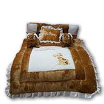 Pinks & blues Full Sleeping 5 Piece Baby Bedding Set with 2 Side Pillows in a Shape of Puppies (0-48 Months)(Camel OFFWHITE)