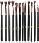 MSQ Eye Makeup Brushes 12pcs Rose Gold Eyeshadow Makeup Brushes Set with Soft Synthetic Hairs & Real Wood Handle for Eyeshadow, Eyebrow, Eyeliner, Blending