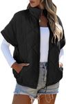 SHEWIN womens puffer vest 2024 Stand Collar Lightweight Quilted Zip up Jacket Warm vests womens trendy clothing Black M