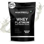 NAKPRO Platinum Whey Protein Isolate 90%, 2kg Unflavoured | 31g Protein, 7g BCAA | Trustified Certified 100% Authentic Supplement Powder & No Adulteration | Low Carbs, Fast Absorbing Whey Protein Powder