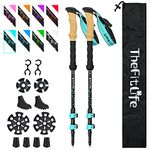 TheFitLife Carbon Fiber Trekking Poles – Collapsible and Telescopic Walking Sticks with Natural Cork Handle and Extended EVA Grips, Ultralight Nordic Hiking Poles for Backpacking Camping (Cyan)